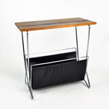 1970s modernist metal newspaper rack with a rosewood top, Sweden