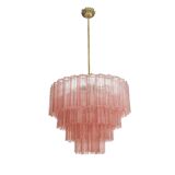 Mid Modern Italian Pink Murano Glass Cascading Suspension Lamp with Brass Frame