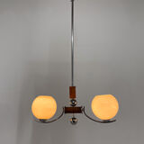 Chrome & Wood Art Deco Chandelier, Czechoslovakia