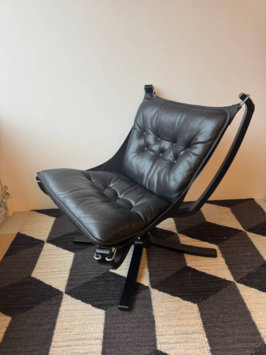 "Lounge chair 'Falcon' in black leather by Sigurd Ressel, Norway"