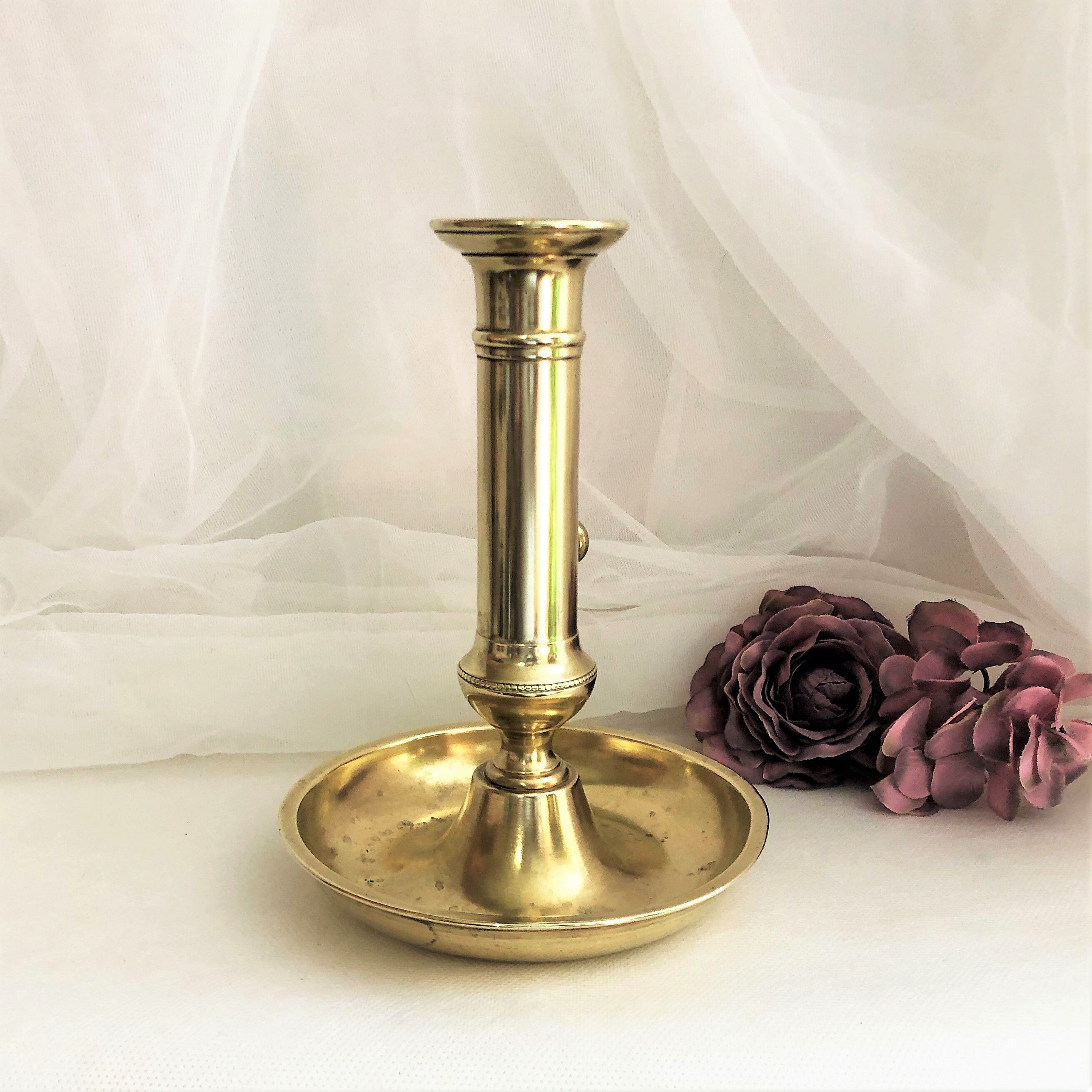 Gilded copper table candle holder with Victorian style nineteenth century