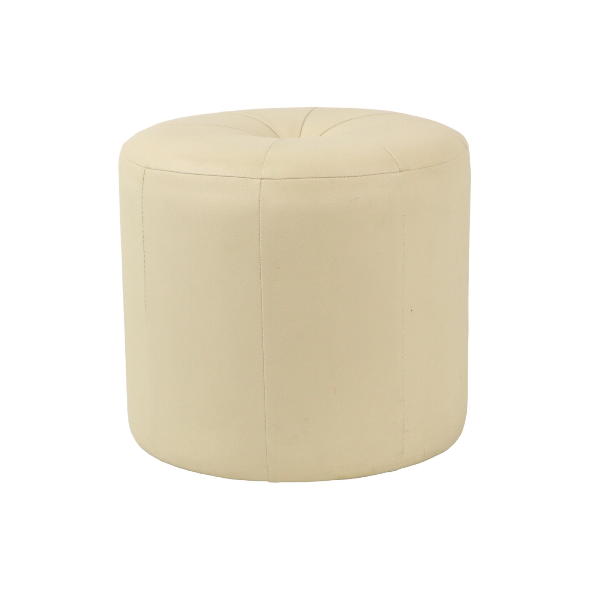 Vintage round wooden pouf skai cream color off white 38cm