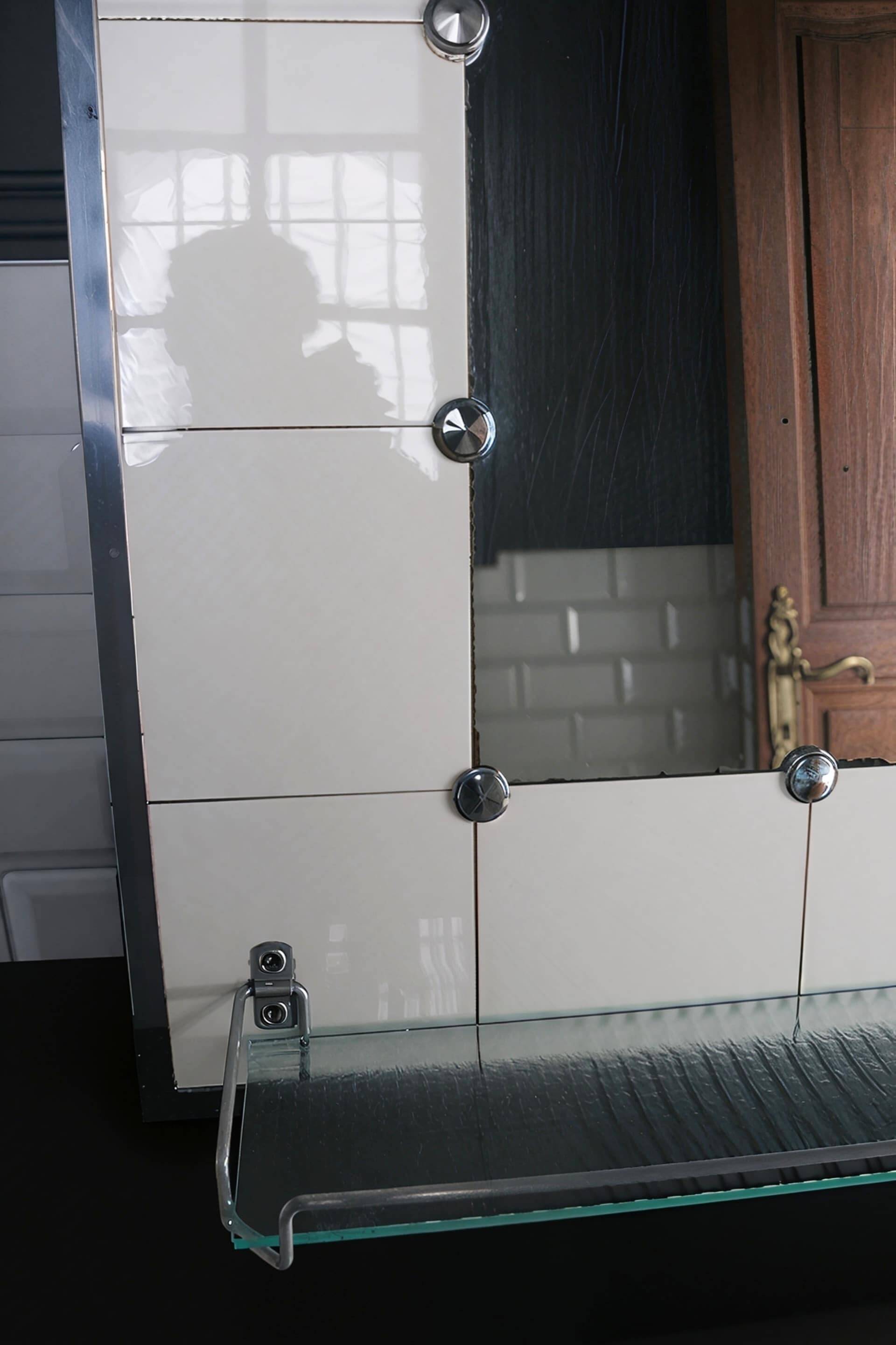 Ceramic bathroom mirror, France, 1940s-50s