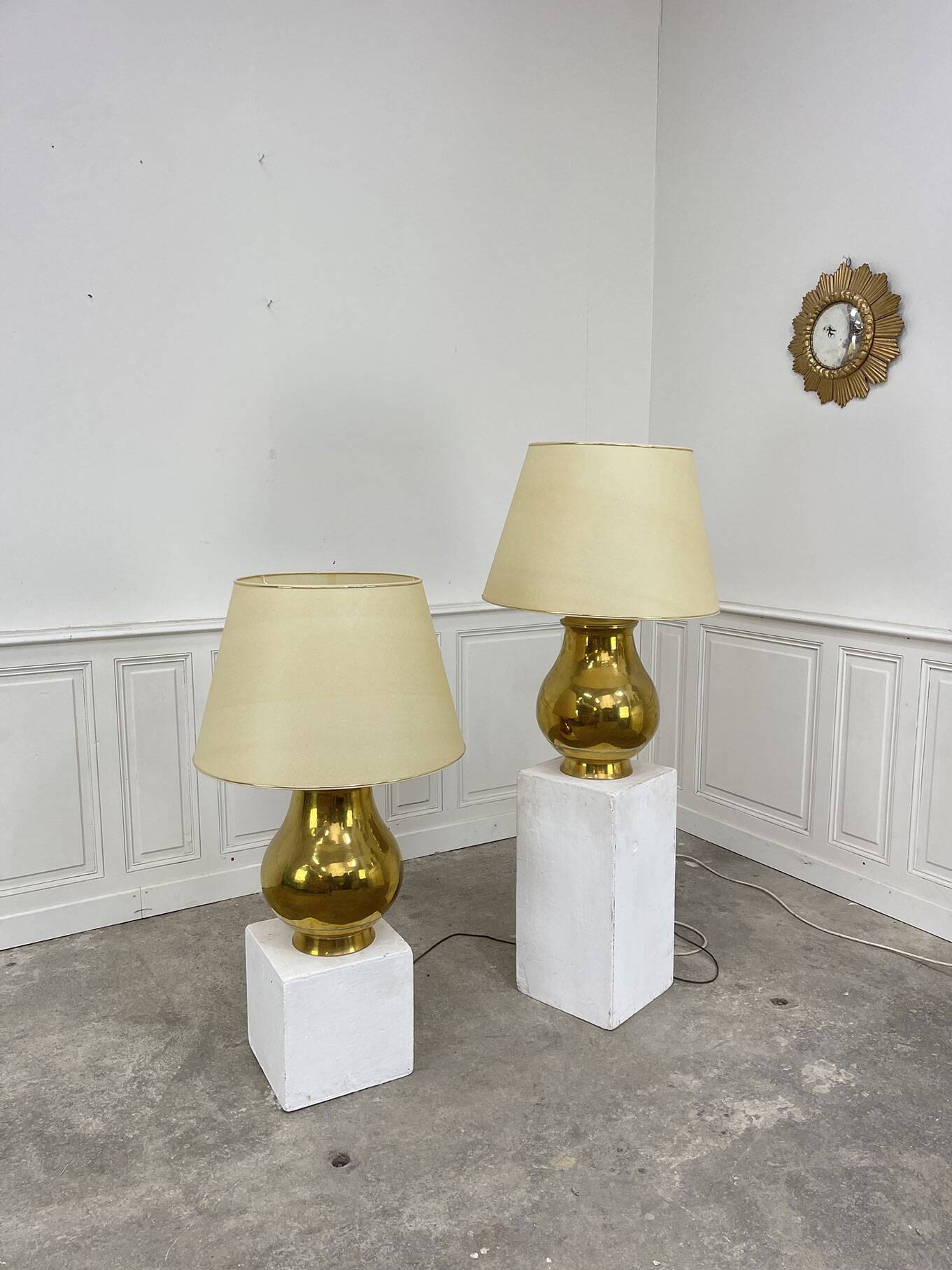 Pair of large vintage brass lamps