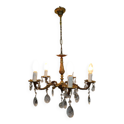 Lustre 5 lumières en bronze et laiton Louis XV