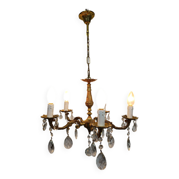 Lustre 5 lumières en bronze et laiton Louis XV — Beyit