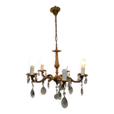Lustre 5 lumières en bronze et laiton Louis XV