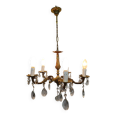 Lustre 5 lumières en bronze et laiton Louis XV