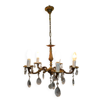 Lustre 5 lumières en bronze et laiton Louis XV