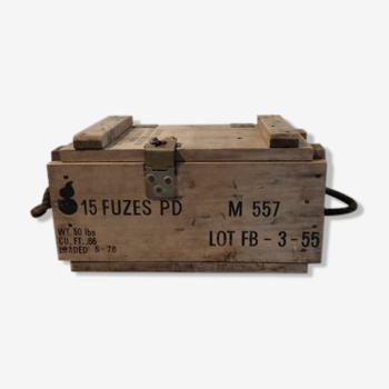 Vintage wooden case military ammunition