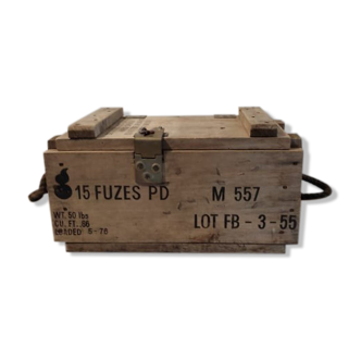 Vintage wooden case military ammunition