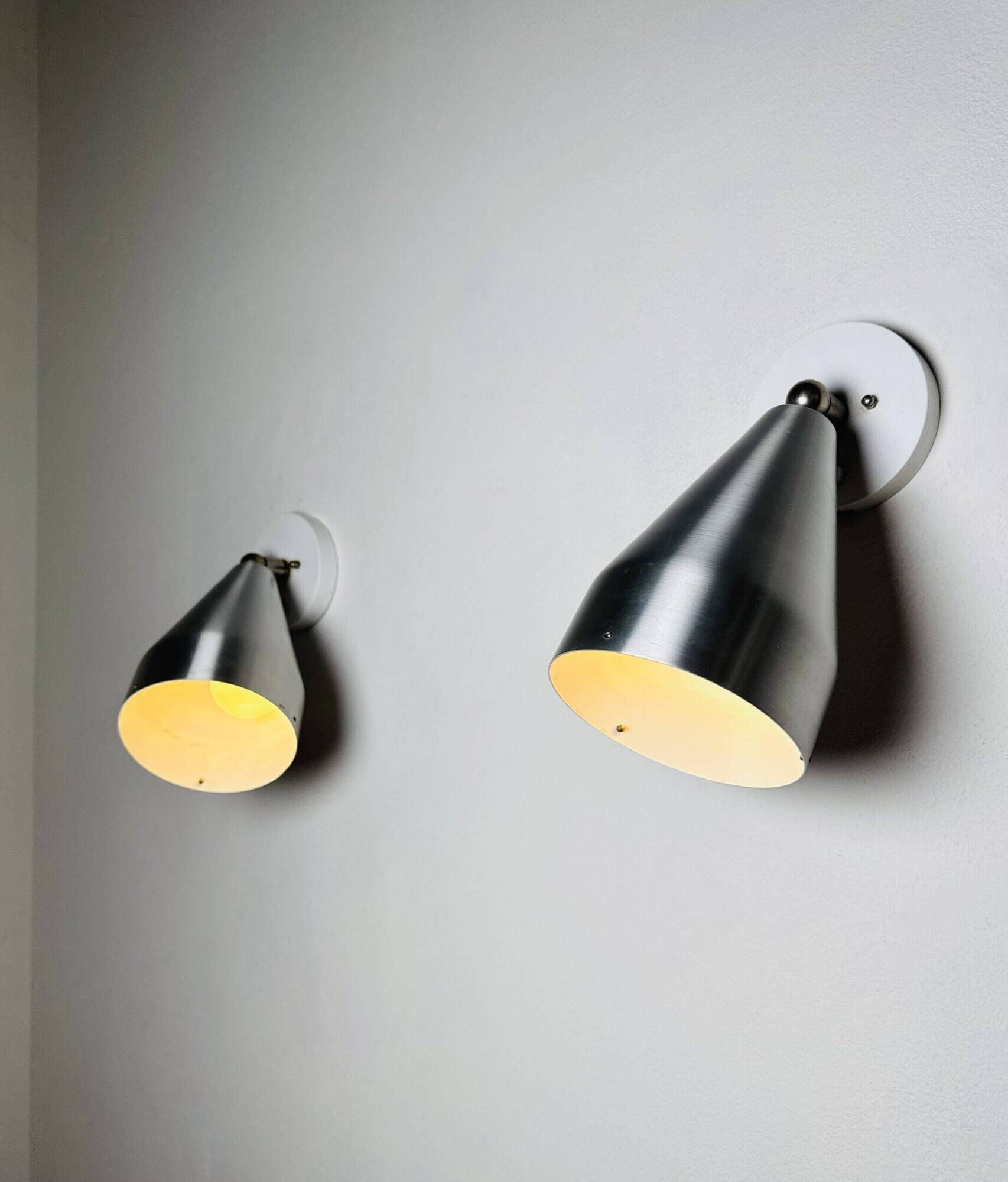Pair Of R155 Adjustable Wall Lamps In Metallic By Raak Amsterdam, The Netherlands 1960S
