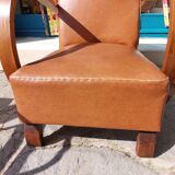 Low armchair, brown imitation leather