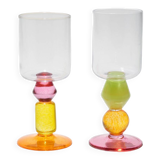 Pair of Miami Wine Glasses with Pink & Marigold