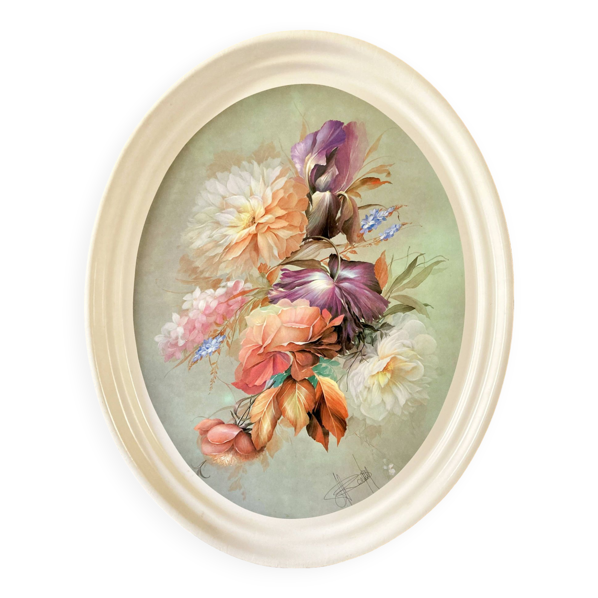 Large oval serving tray with floral patterns Melform