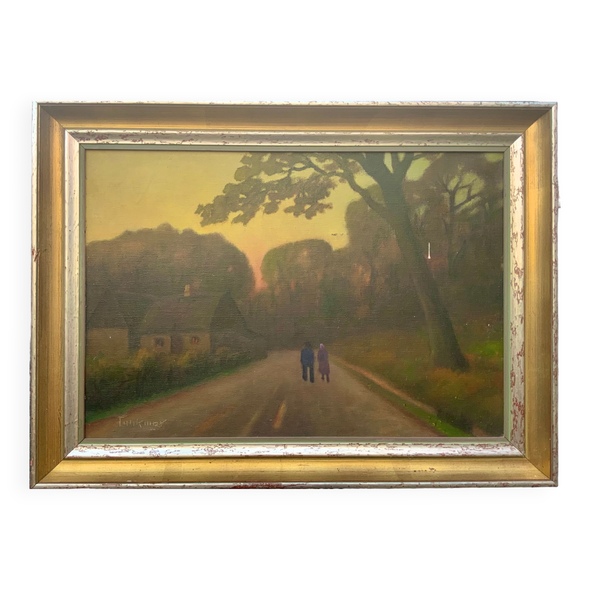 Vintage danish oil on canvas “sunset”, signed by a.takmar 1880-1960
