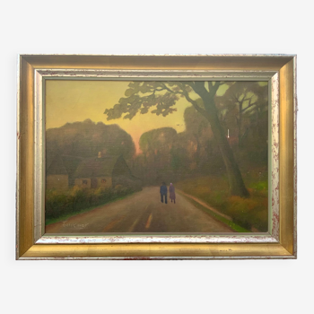 Vintage danish oil on canvas “sunset”, signed by a.takmar 1880-1960