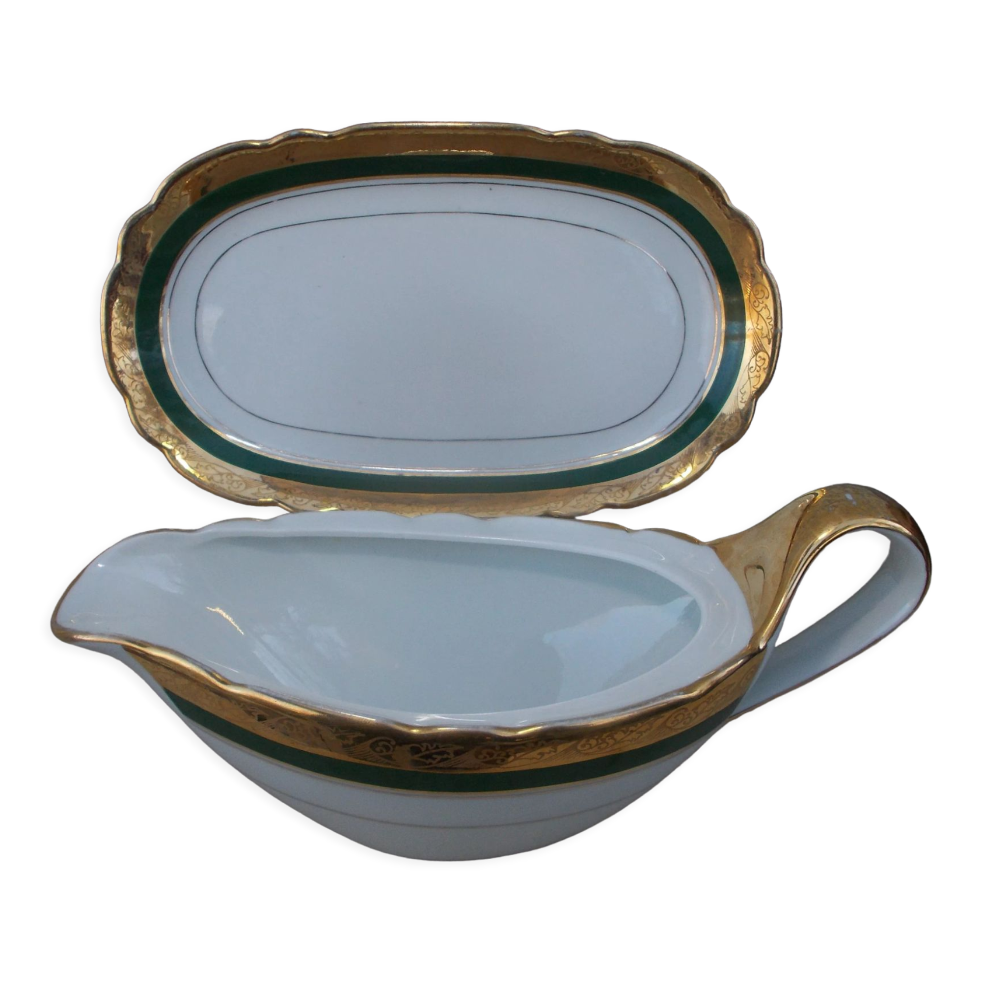 Saucière with Limoges porcelain top beautiful gilding