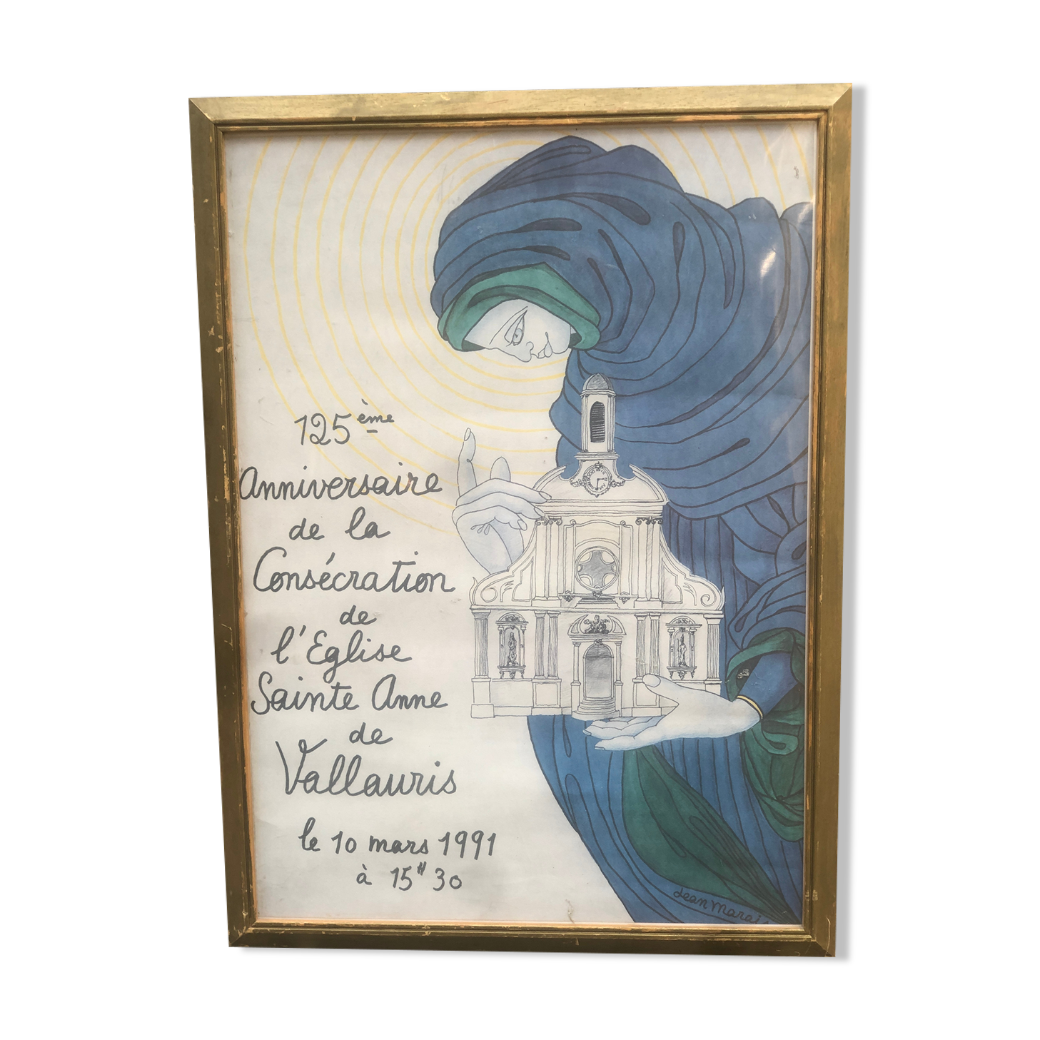 Old poster of St Anne's Church in Vallauris, Jean Marais, 1991