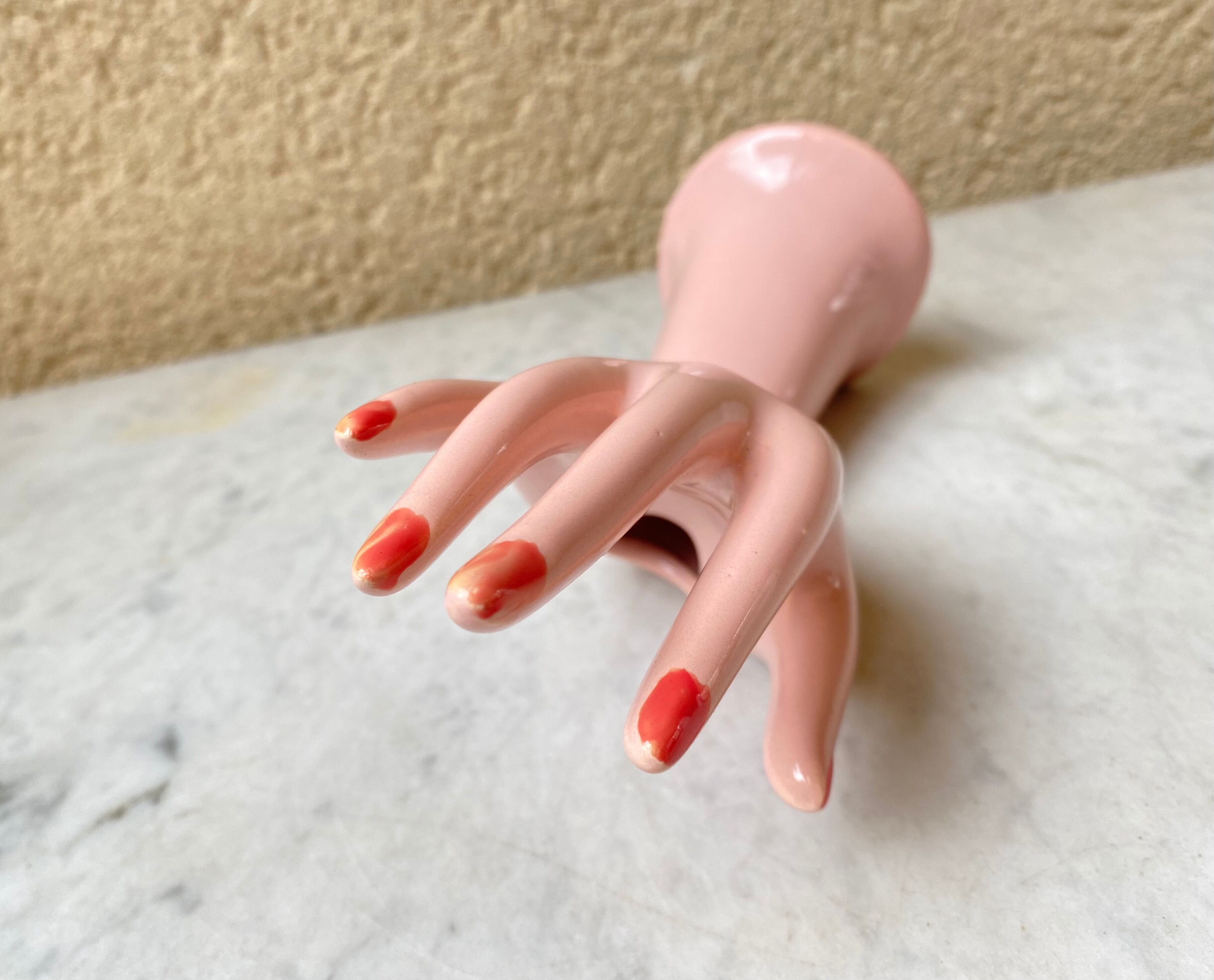 Vase baguier hand ceramic vintage pink 70s