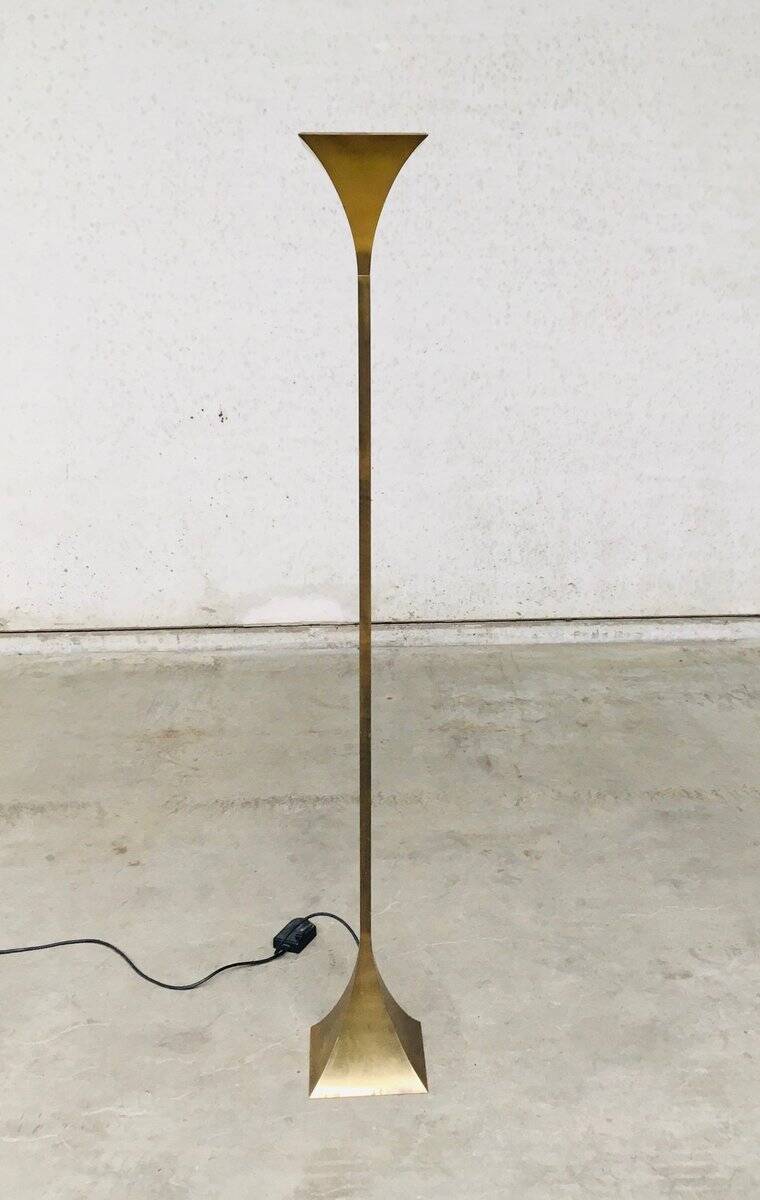 Postmodern Design Brass Fluted Torchiere Floor Lamp by Relco, Italy, 1980s