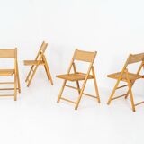 Set of 4 elegant wicker & jute folding chairs (Germany, 1970s).