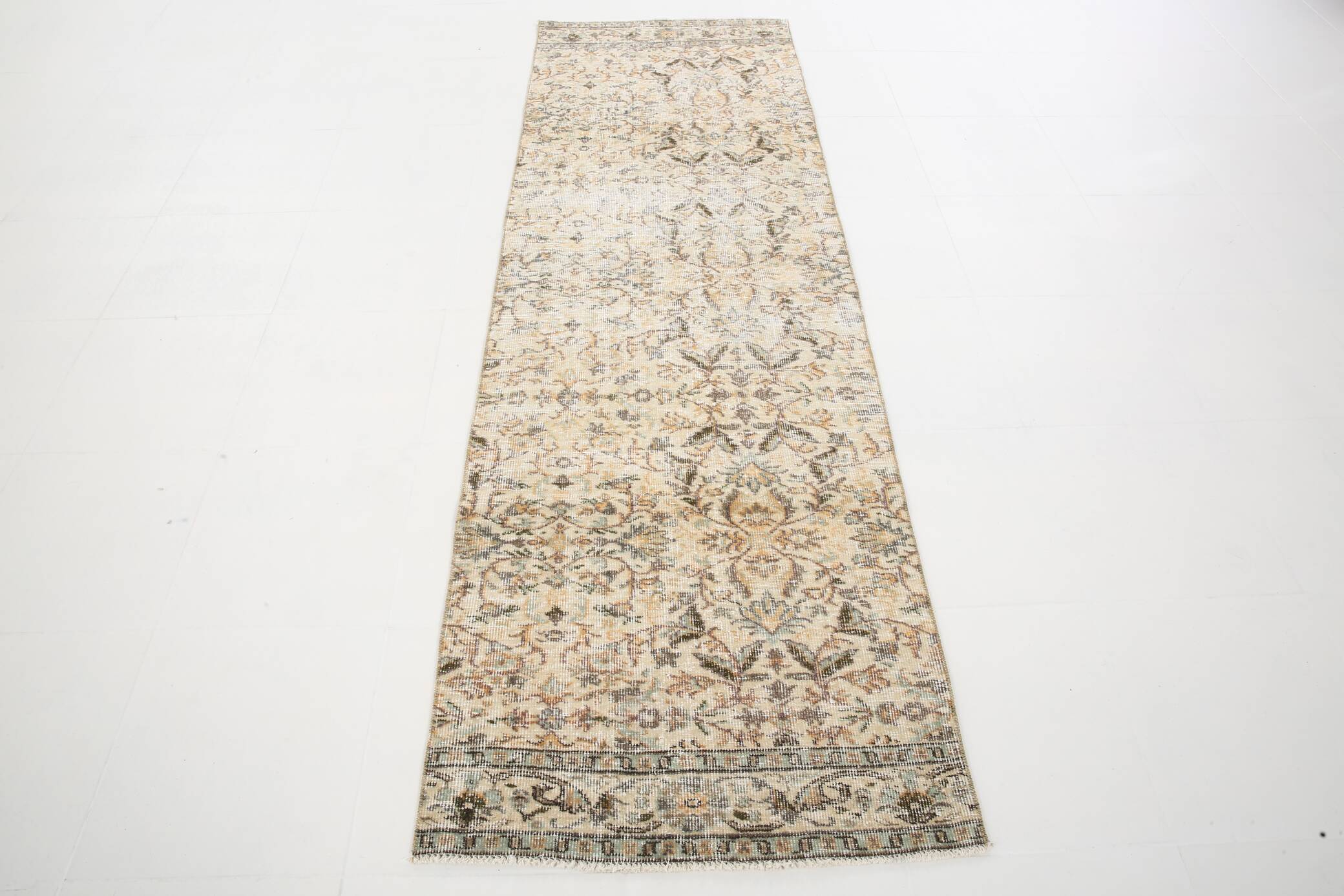3x10 Beige & Brown Turkish Runner Rug, 84x263Cm
