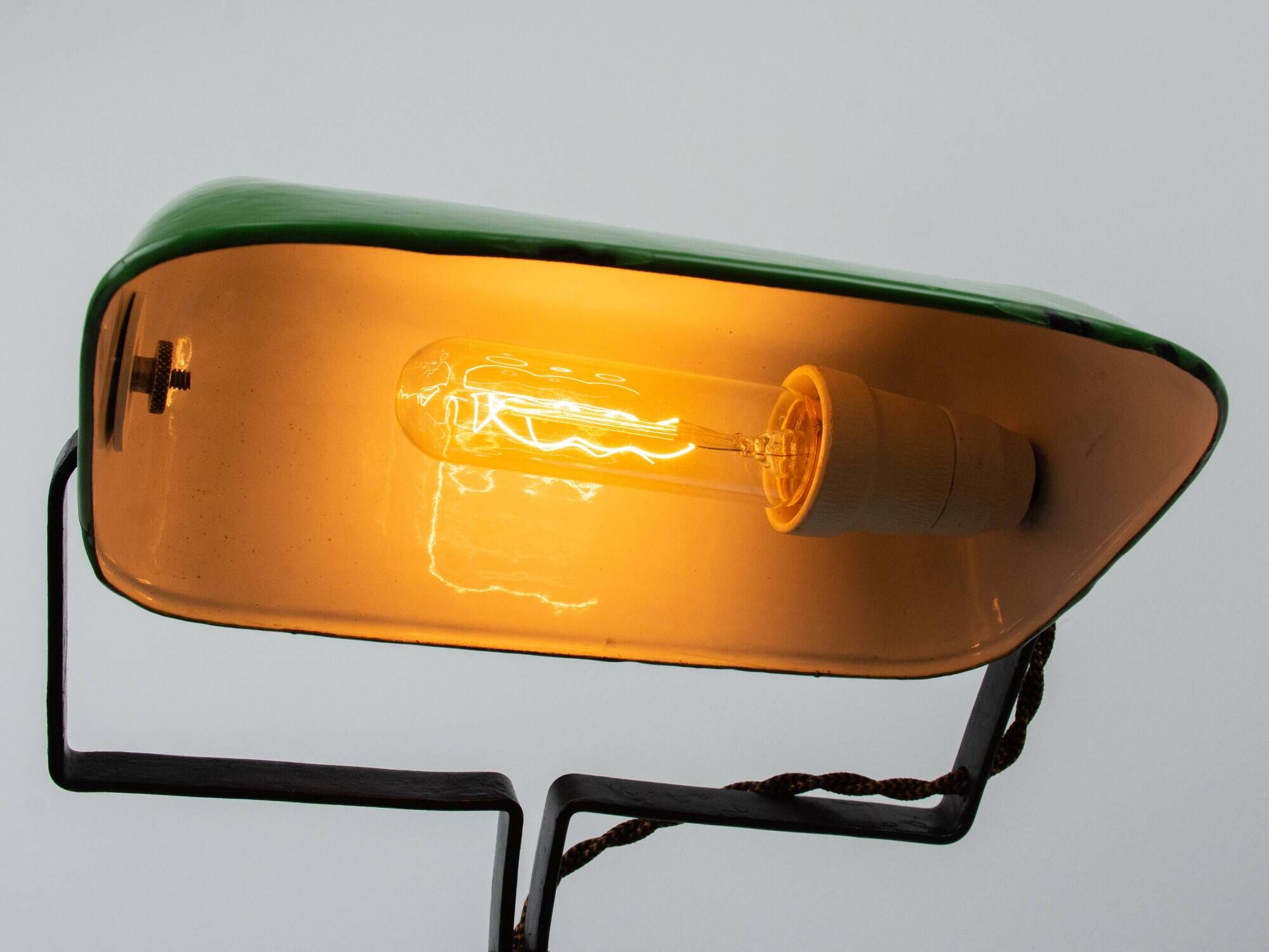 Vintage Art Nouveau Green Metal Industrial Table Lamp