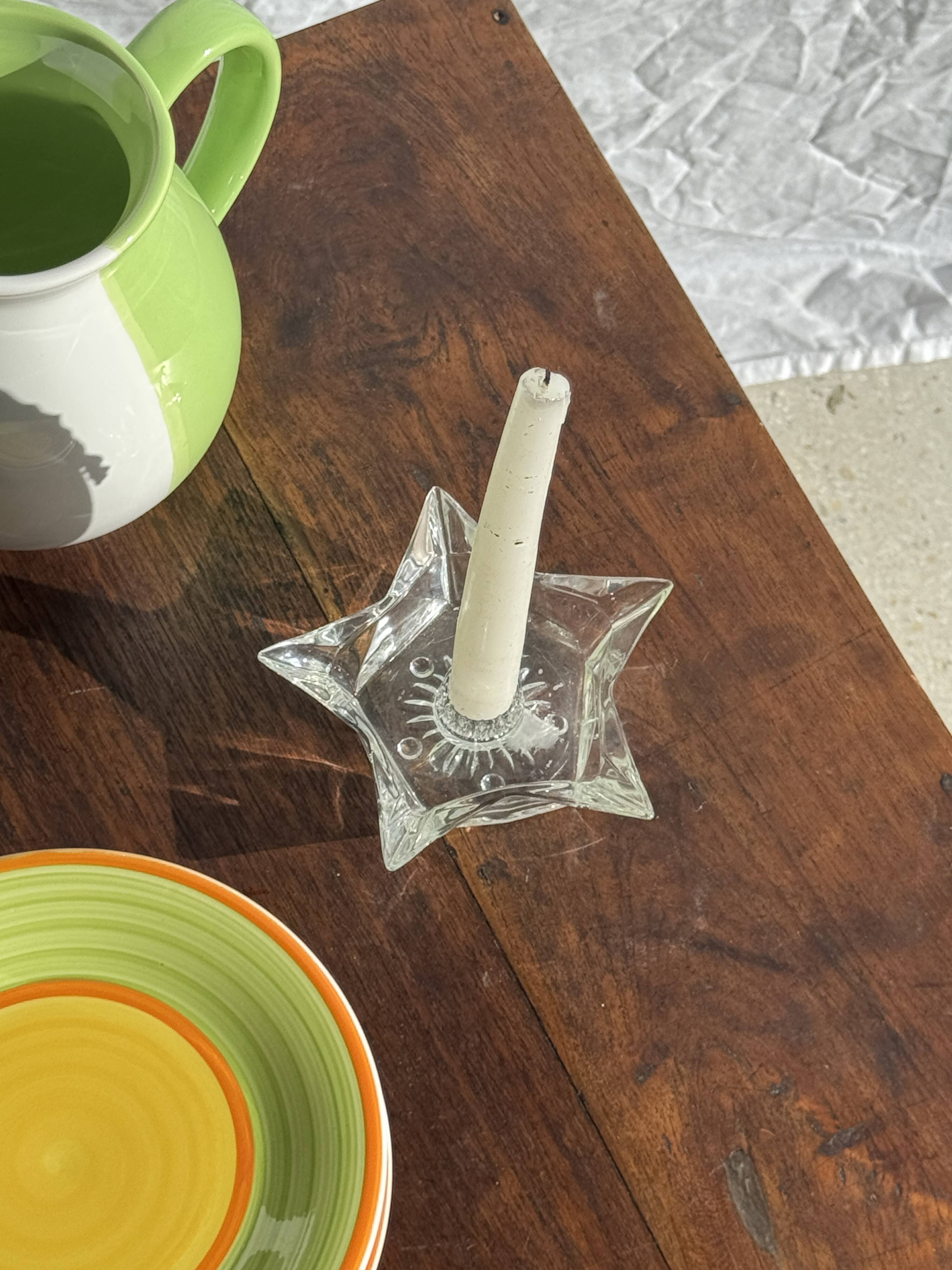 Vintage glass star candle holder D13