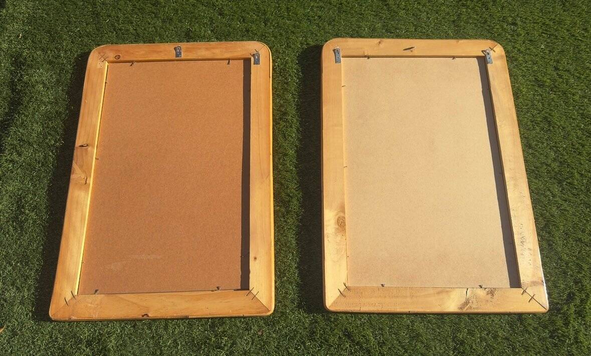 Bamboo and woven wicker mirrors in the style of Dior, 1960s-70s. Set of 2.