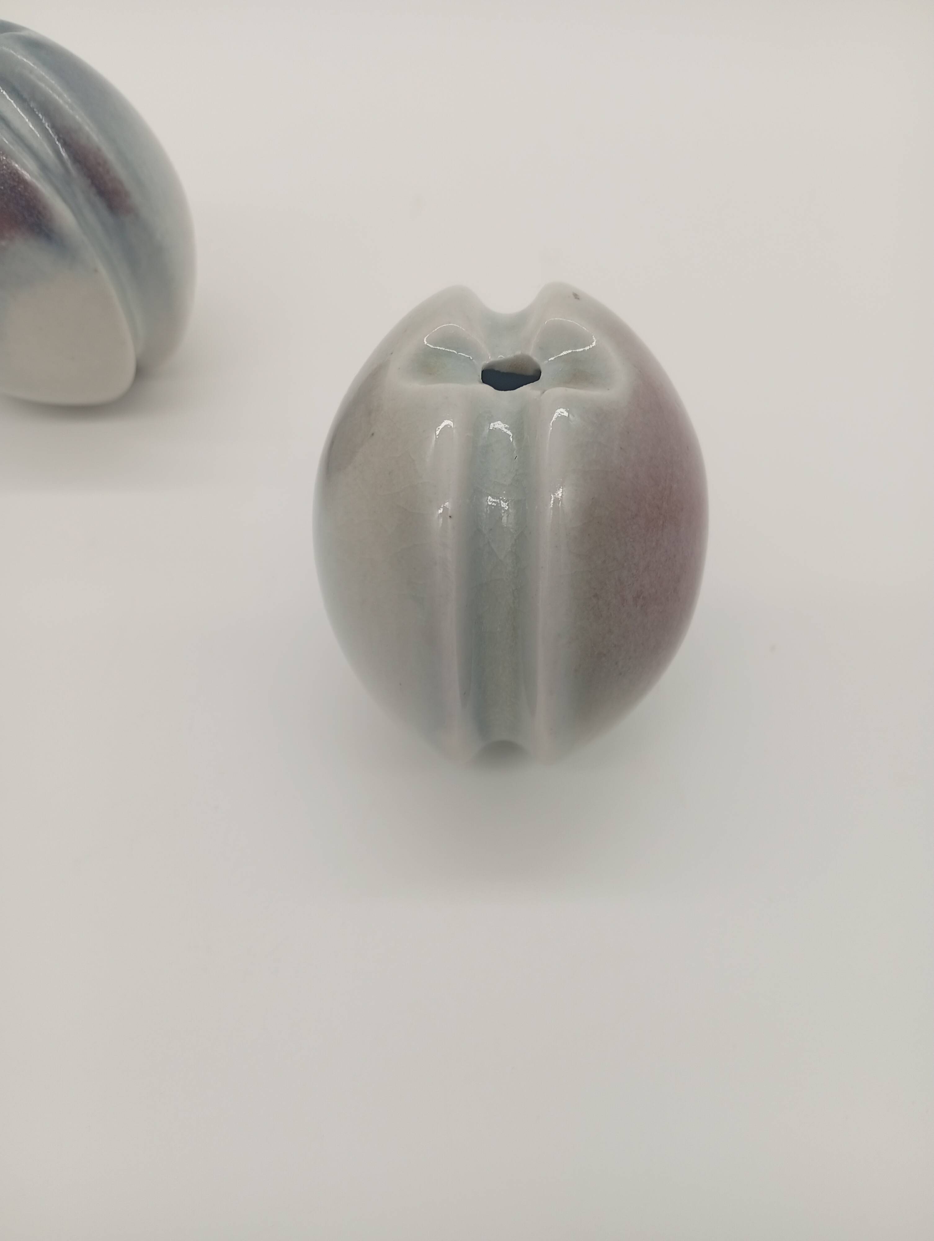 Duo 2 Vase Soliflore Lenticular Glazed Stoneware Grey Blue Purple Ceramic