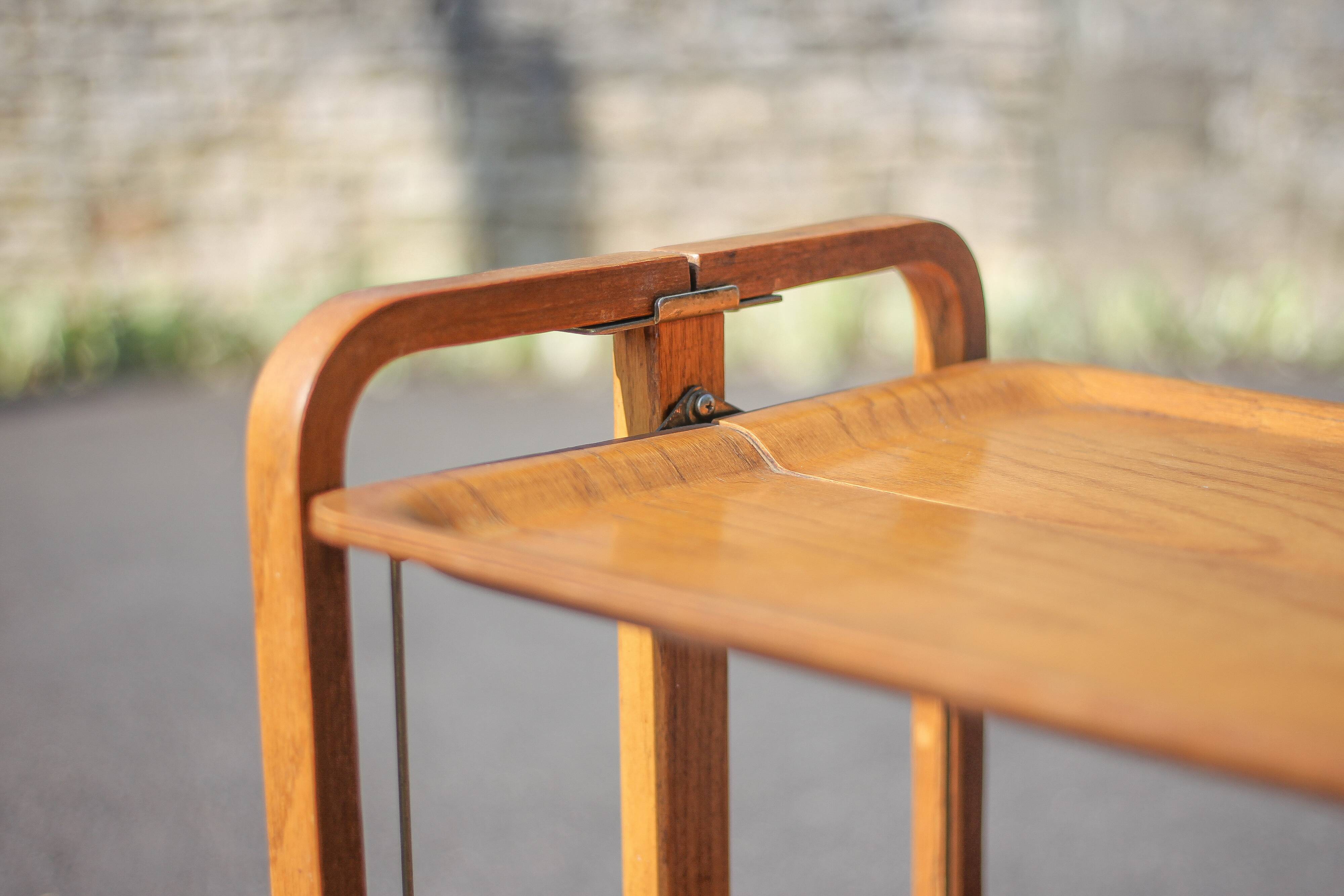 Vintage serving trolley, folding trolley, thermoformed wooden serving trolley