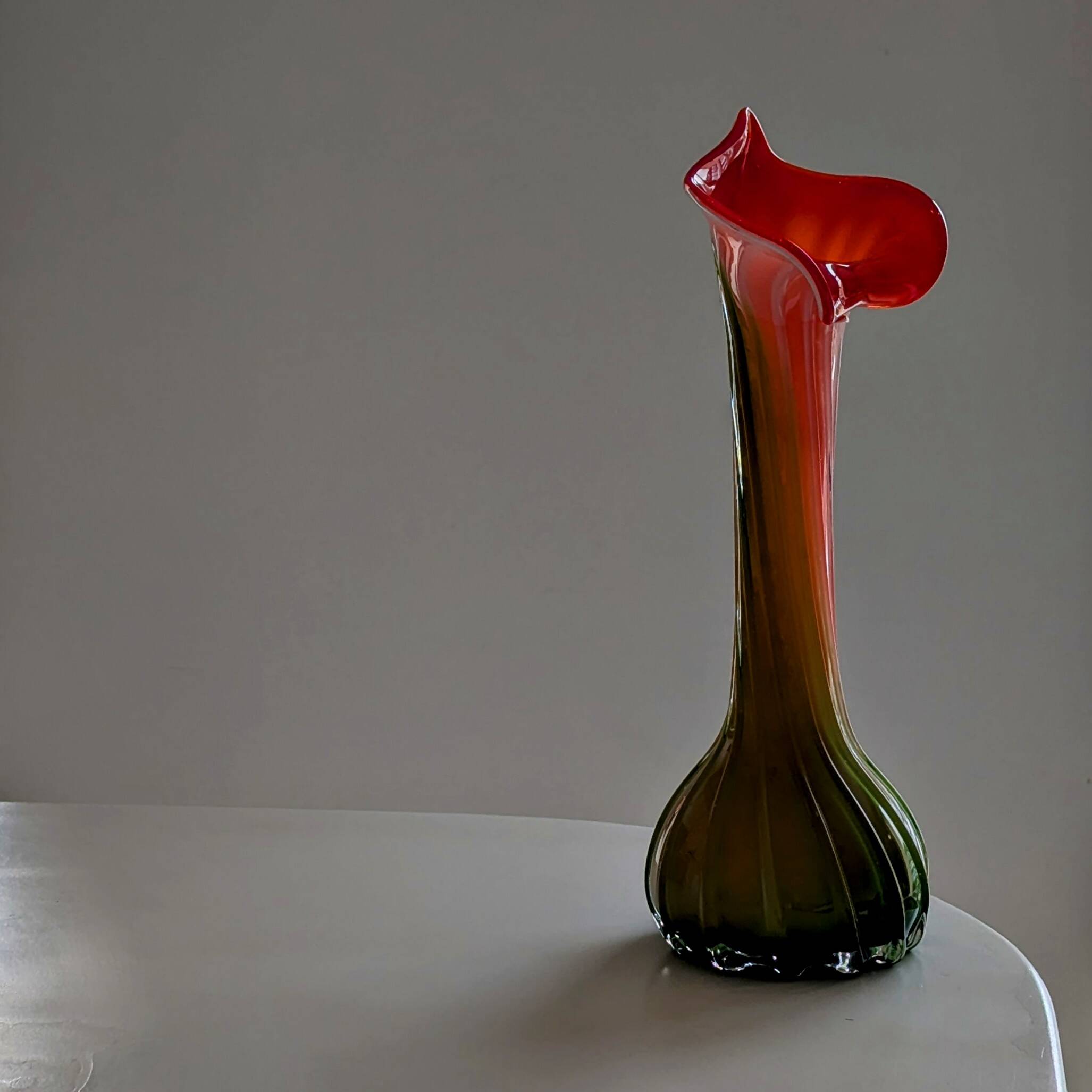 Murano Glass Vase Calla Lily - blown ribbed floral - Italy - Art Deco - 1970-1980
