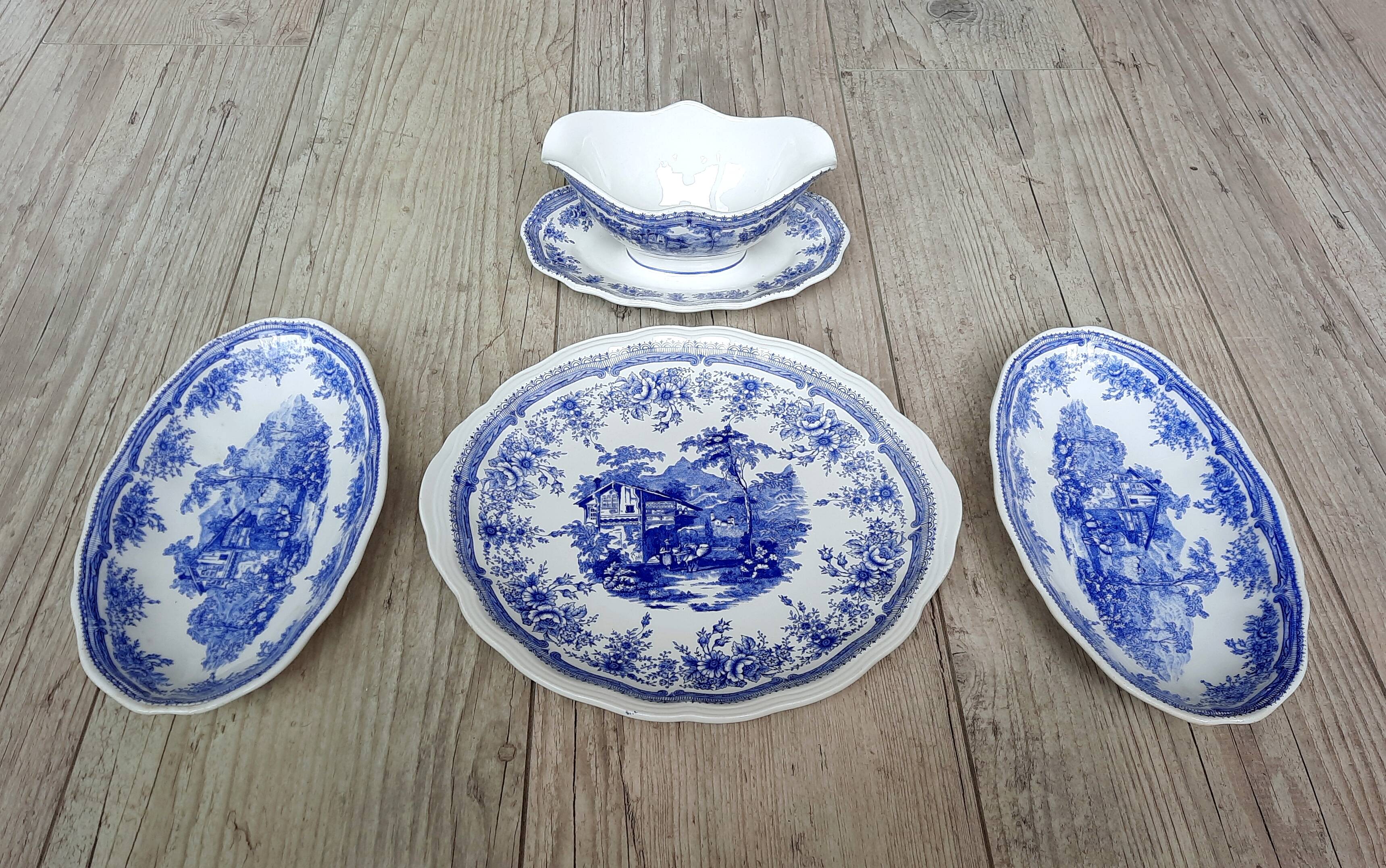 Lunéville - English Cottage - Presentation plate, Cup, Tray, Earthenware Saucière
