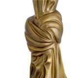 Pair of table lamps in patinated brass color, linen lampshade.