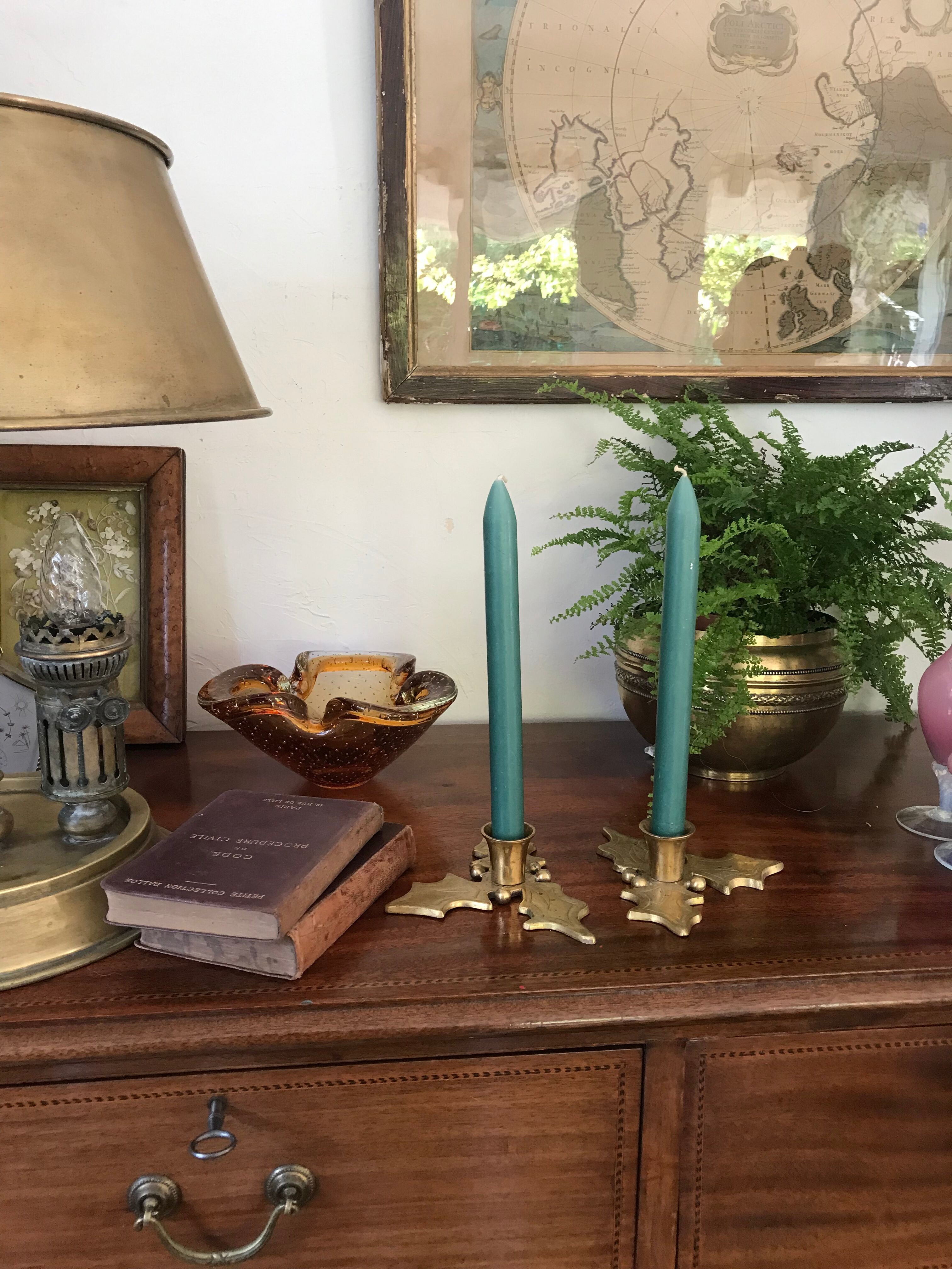 Pair of brass candle holders