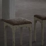 A pair of antique Danish stools, seats in lambswool, late 19th century.