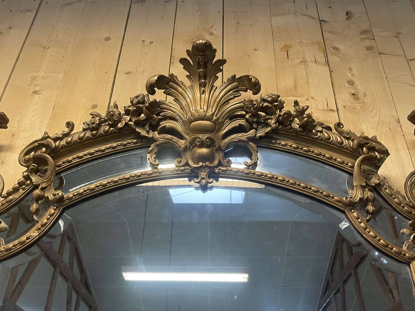 Large Louis XV style mirror with side panels, late 19th century