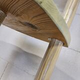 Pine wood floor lamp with handmade stained glass in Japandi style.