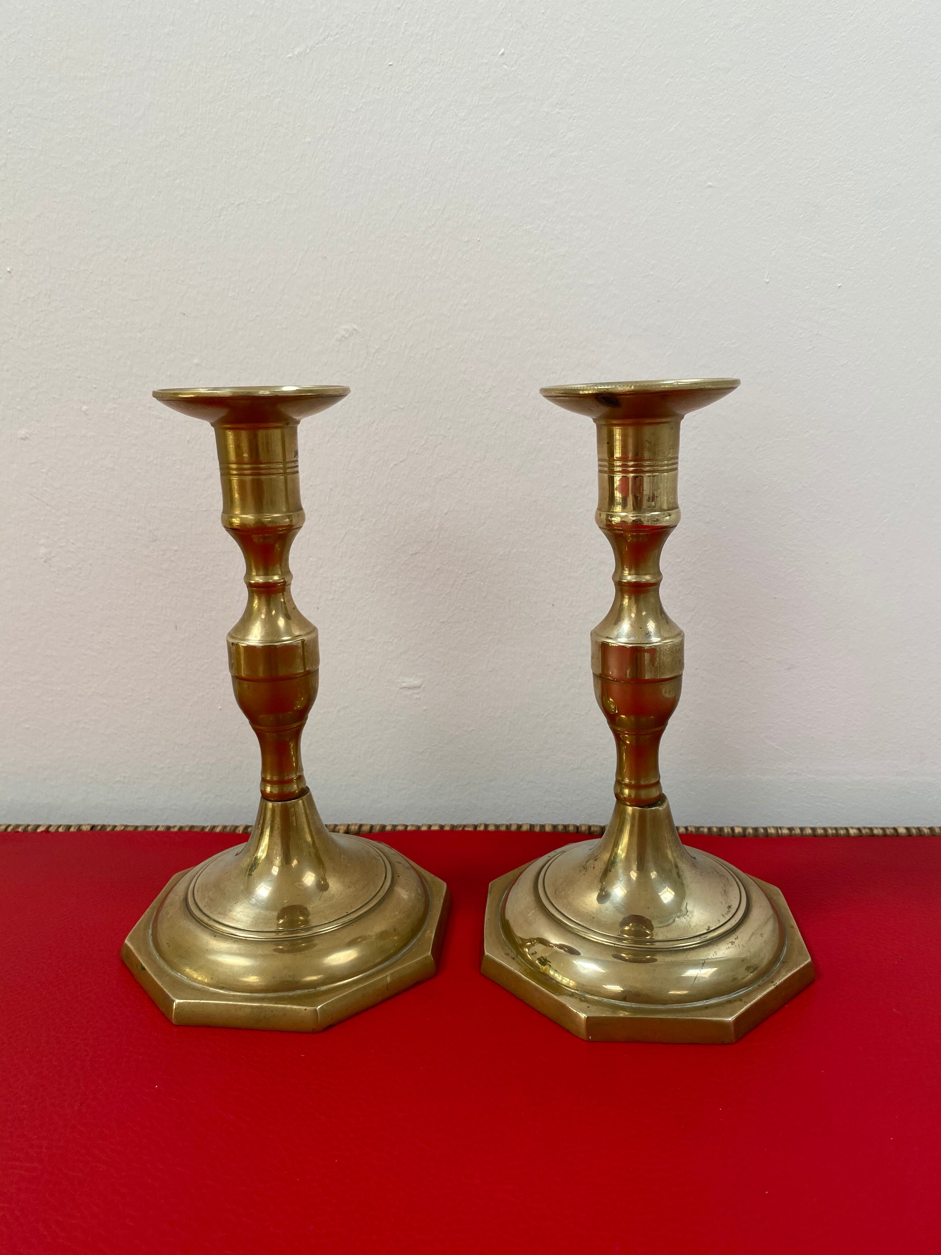 Set of 2 brass candlestick candle holders