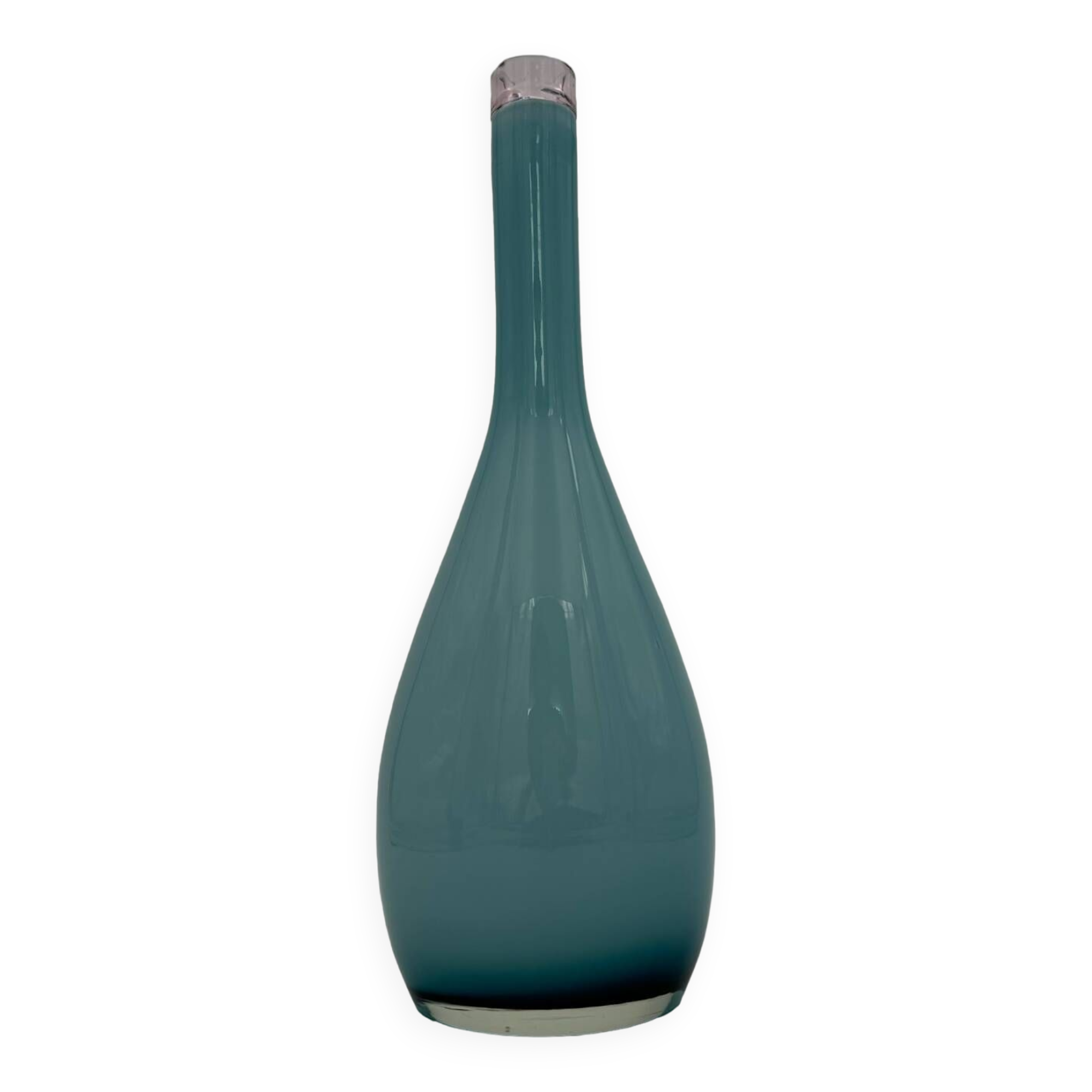 Blue lined glass bottle vase