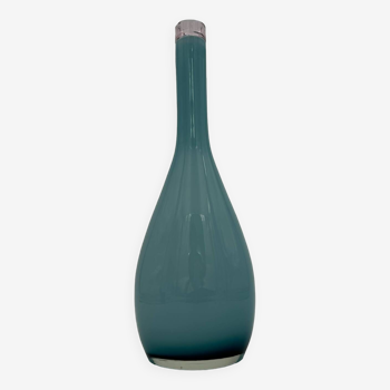 Blue lined glass bottle vase