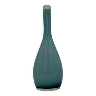 Blue lined glass bottle vase