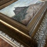 HST painting "Bord de mar" Animated seascape with thatched cottage signed Bilson XIX° + frame