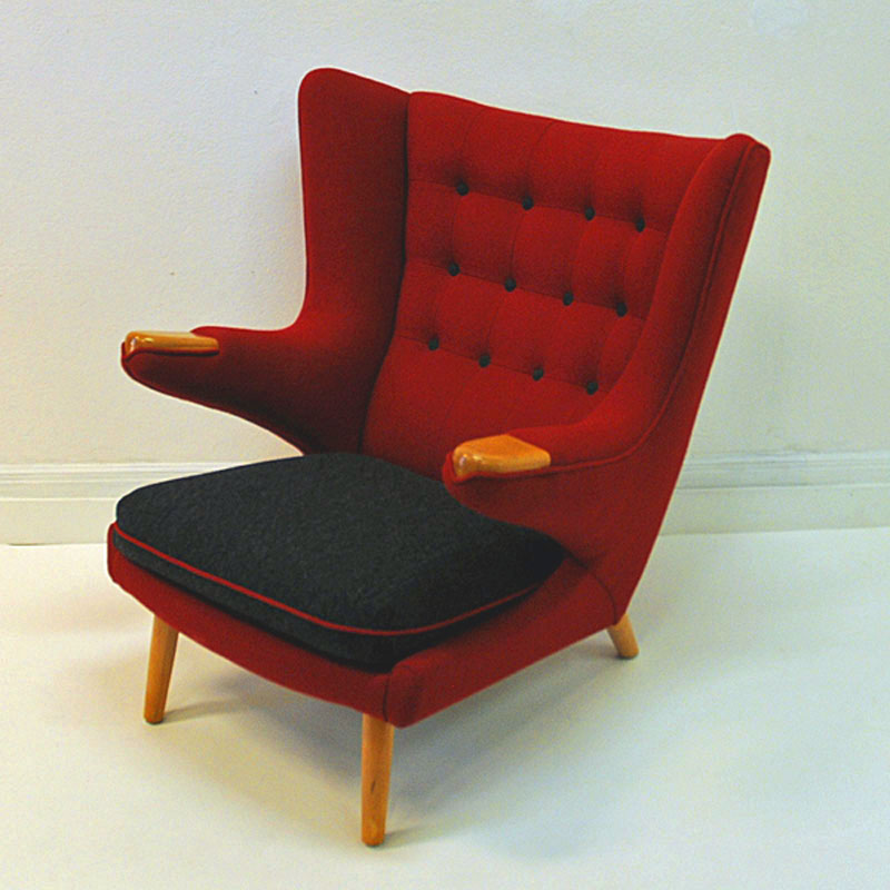 Red and massive Wingback armchair from around 1950`s, Scandinavian
