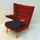 Red and massive Wingback armchair from around 1950`s, Scandinavian