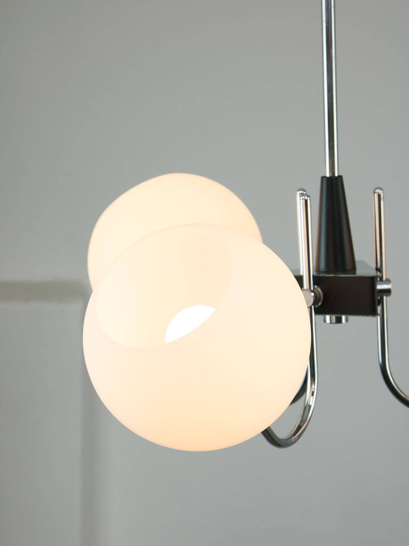 Vintage italian chrome and opaline chandelier, 70s