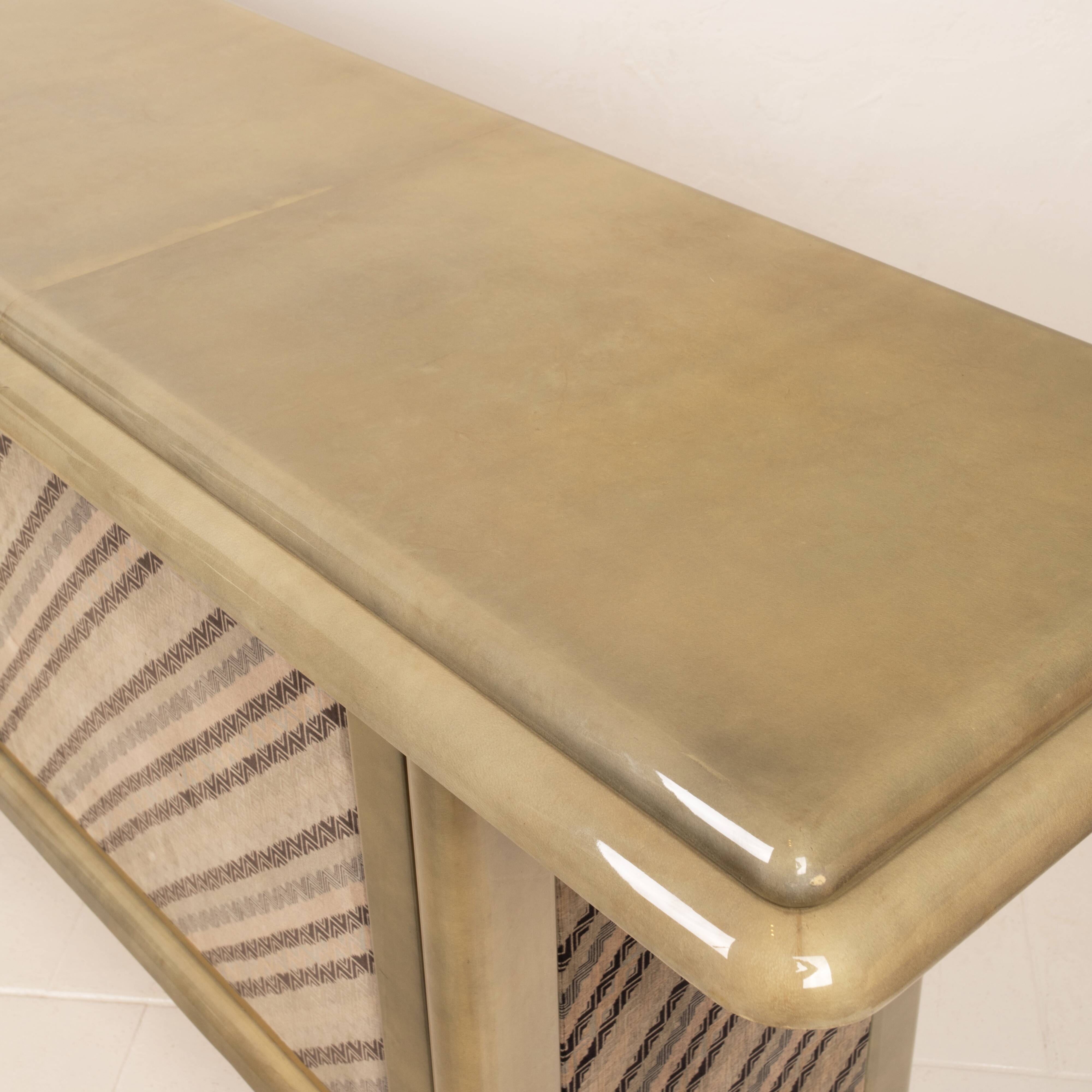 Sideboard in parchment and Missoni fabric by Angelo Mazzola for Salpol, 1980