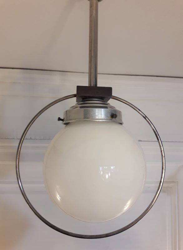 Art Deco aluminium and globe ceiling light