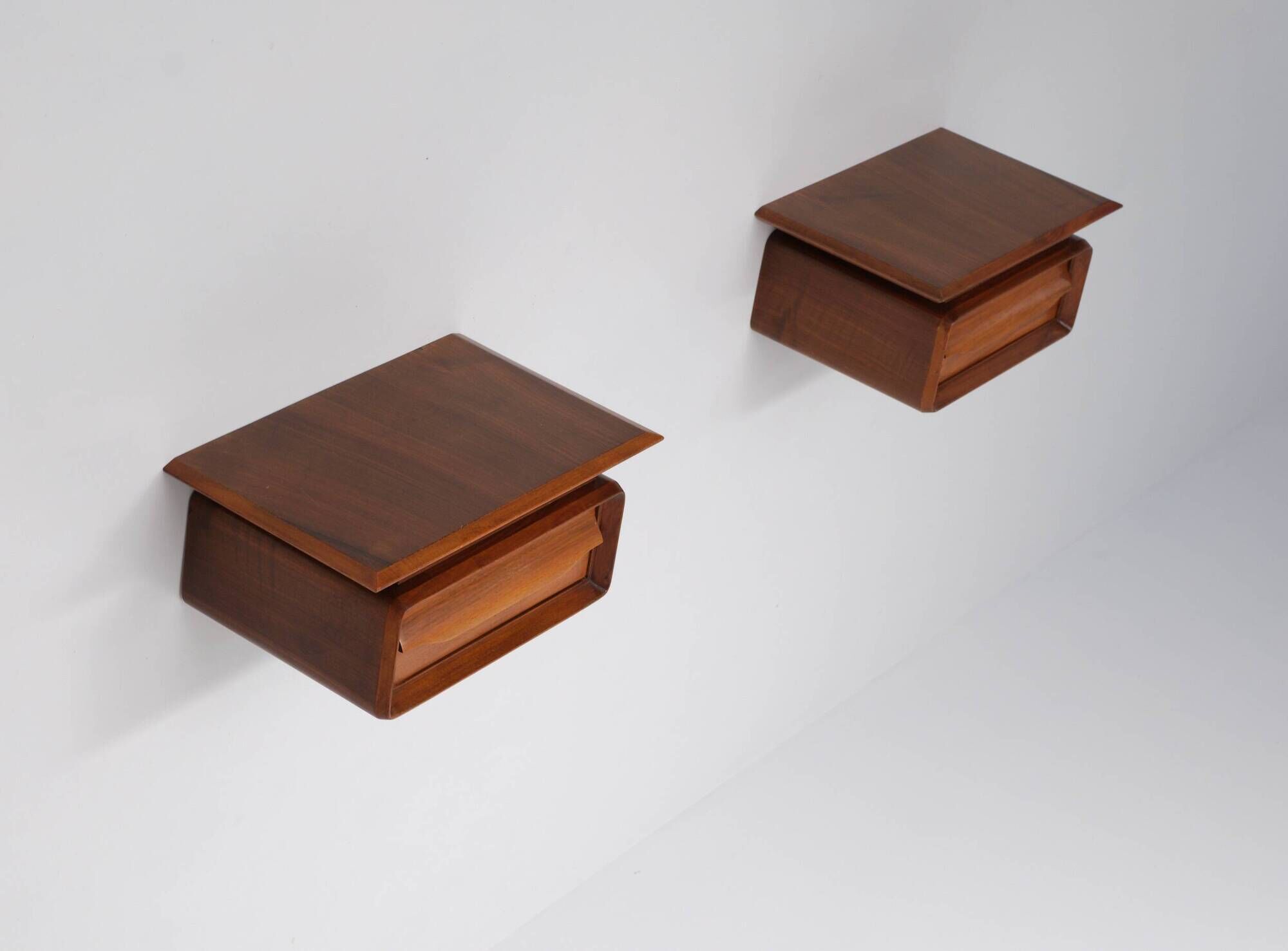 Pair of 1950s Italian Wall-Mounted Wooden Nightstands with Single Drawer